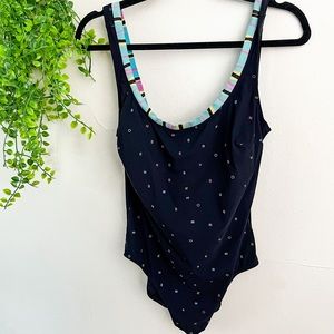 Gideon Oberson Black‎ Alphabet Pastel Rainbow One Piece Swimsuit Size 14 XL